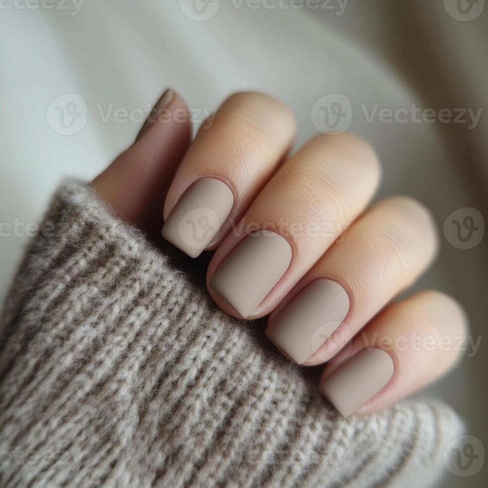 Soft warm taupe nails with a matte finish photo