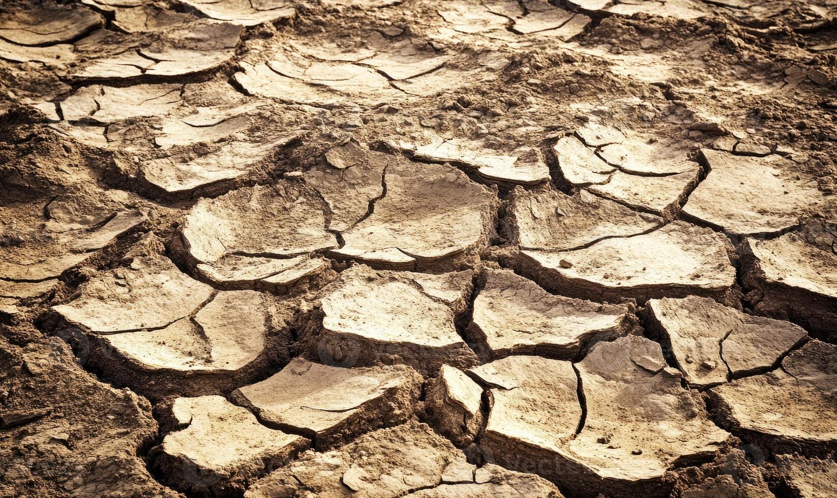 Parched earth with deep cracks, dry and barren photo