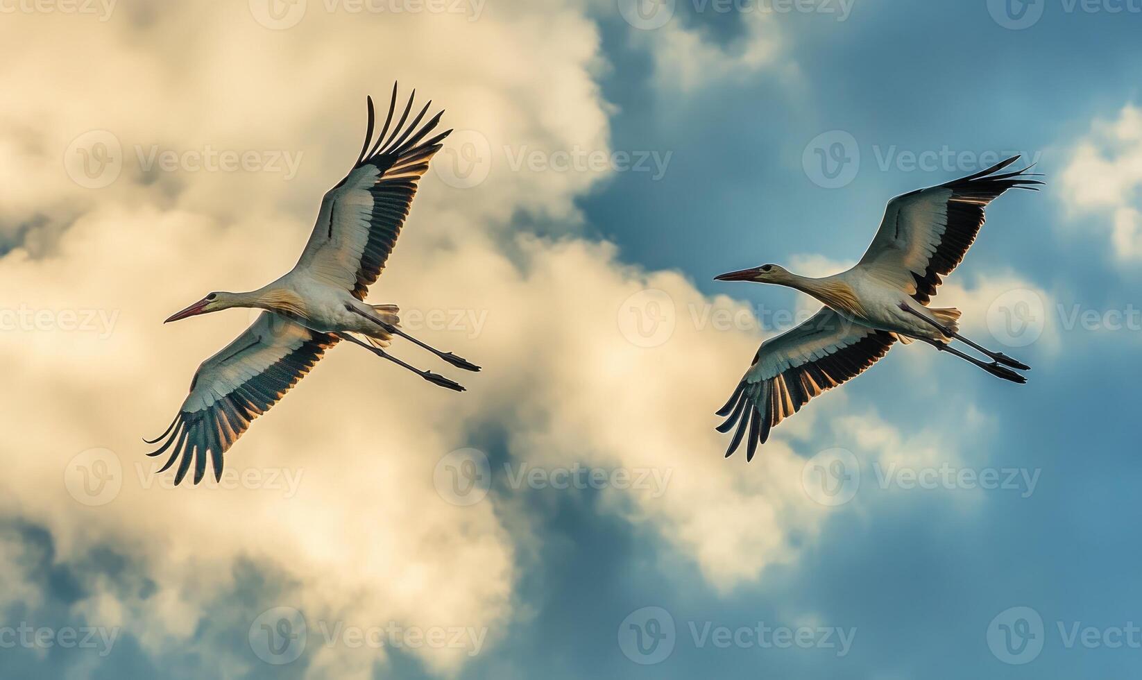 Storks flying across the sky photo