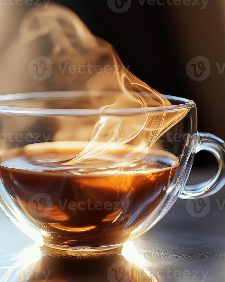 Transparent glass cup of freshly brewed coffee photo