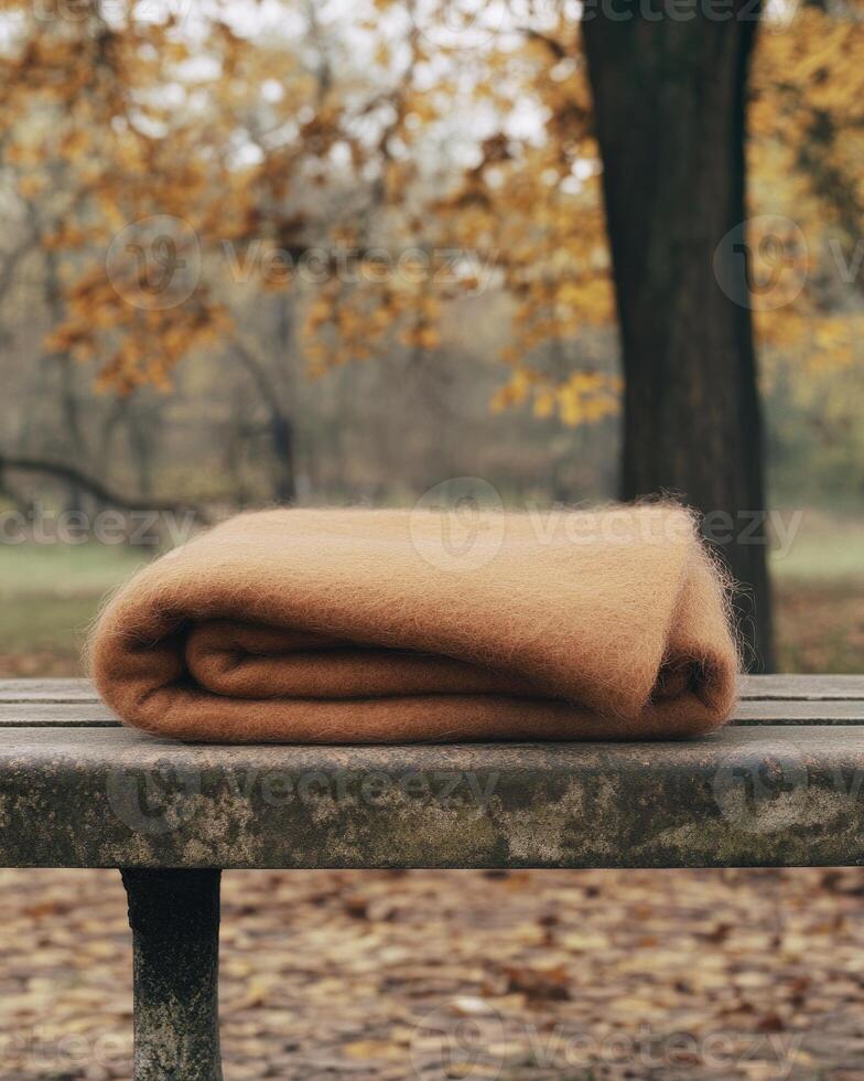 Thick, fluffy autumn blanket, soft wool texture photo