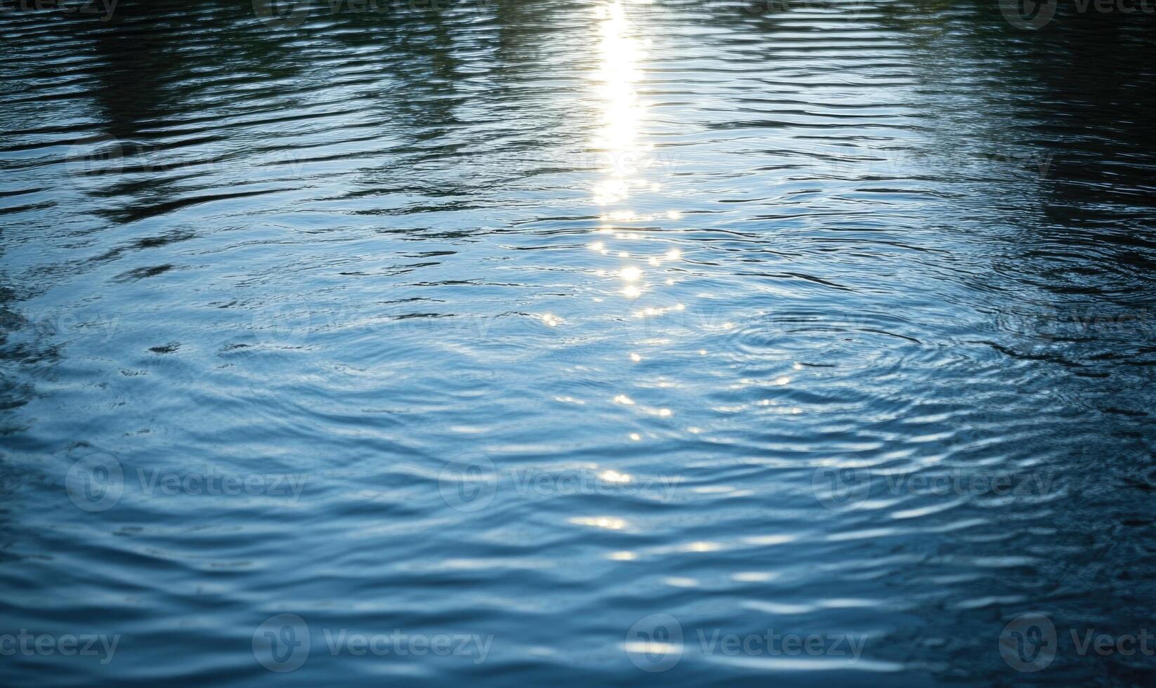 Small waves on the surface of a pond, sunlight glinting off the water photo