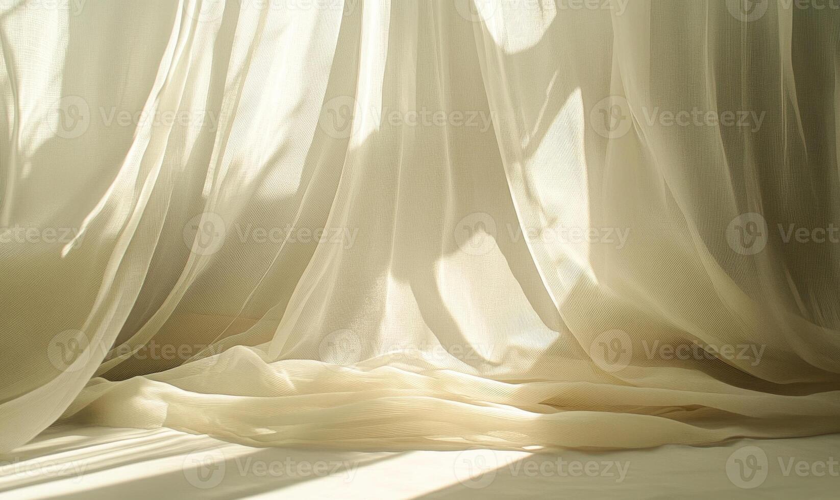 Translucent curtains softly moving, gentle light casting soft shadows photo