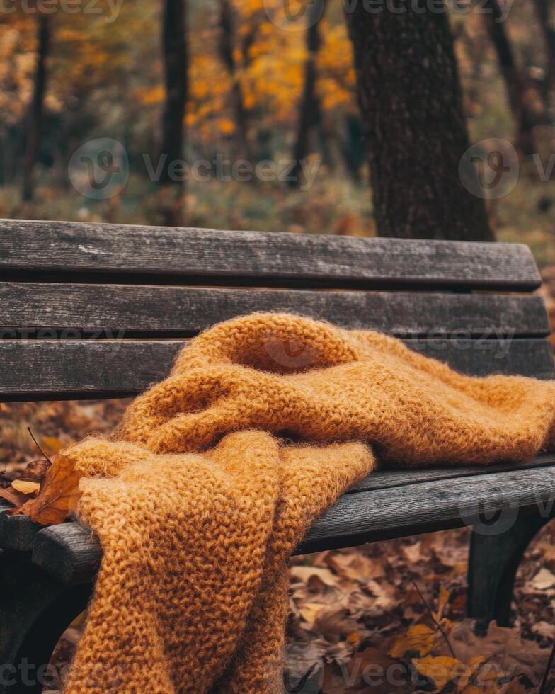 Thick, fluffy autumn blanket, soft wool texture photo