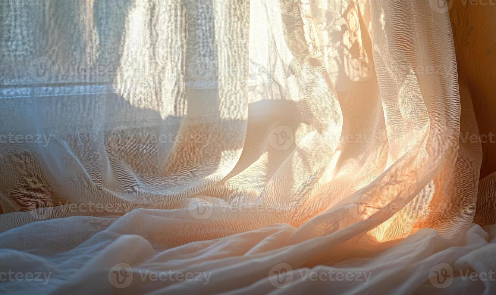 Sheer, billowing fabric, softly glowing with sunlight photo
