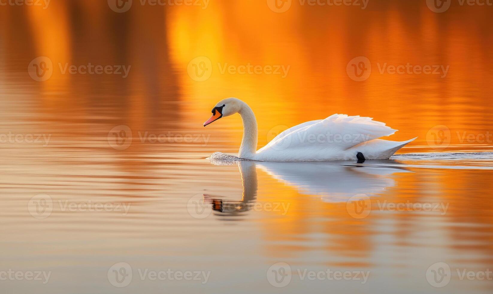White swan drifting on still water, soft reflections and gentle ripples photo