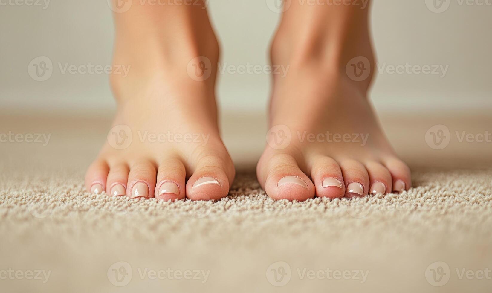 Pedicured feet in natural beige, beauty and health care photo
