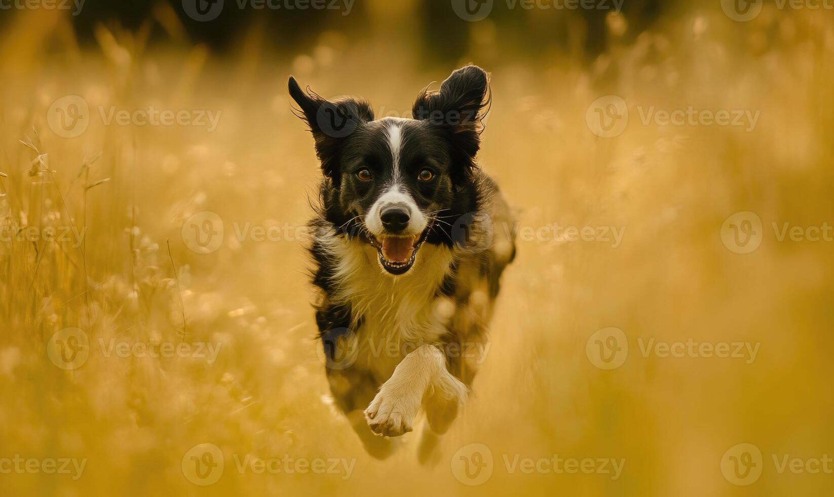 Scottish Sheepdog running through a summer field photo