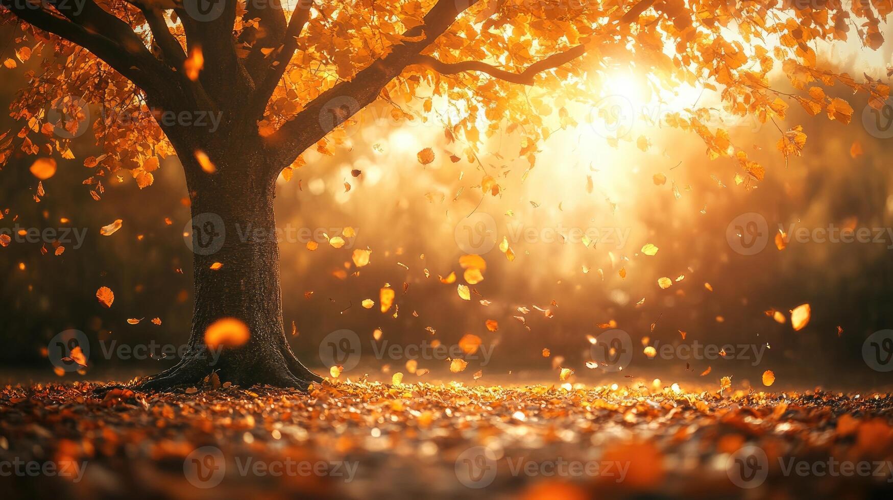 Sparse autumn tree adorned with glowing fairy lights photo