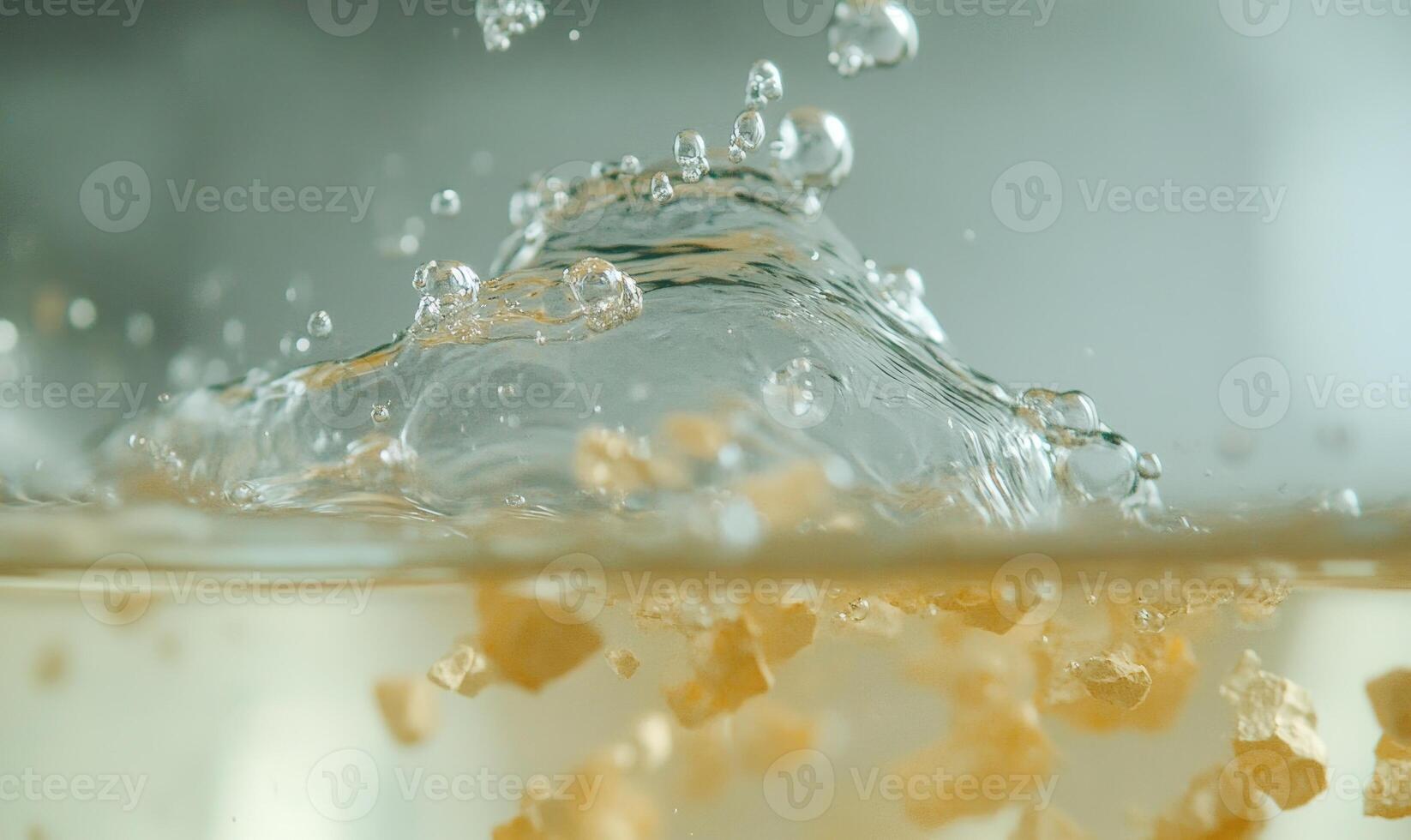 Tablet breaking apart in clear water, close-up photo