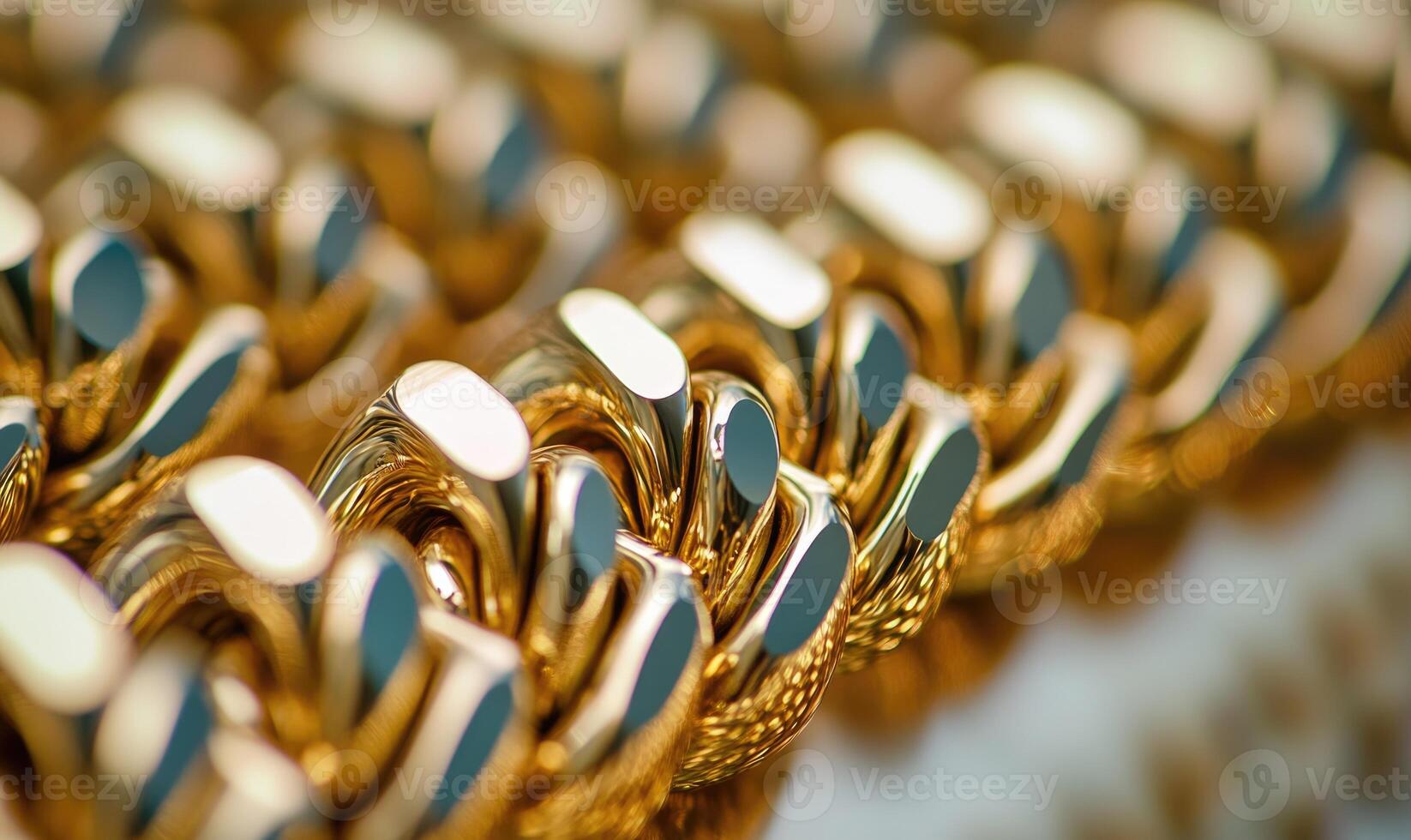 A row of gold chain links with a shiny, reflective surface photo