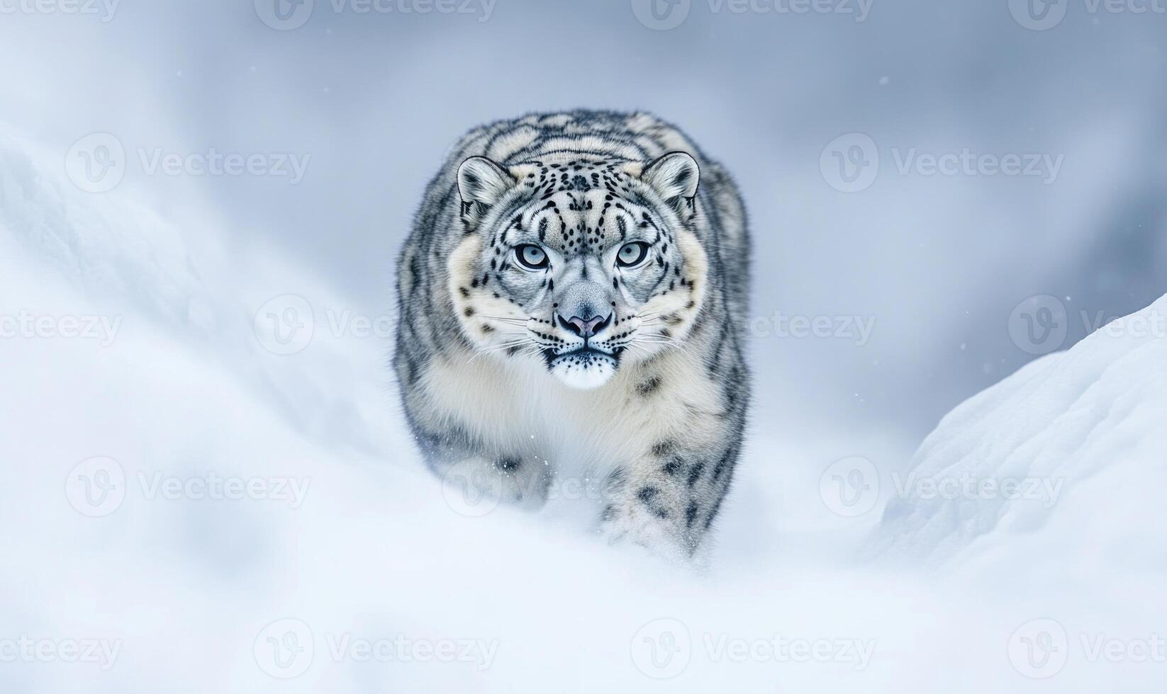 A white tiger is walking through the snow photo