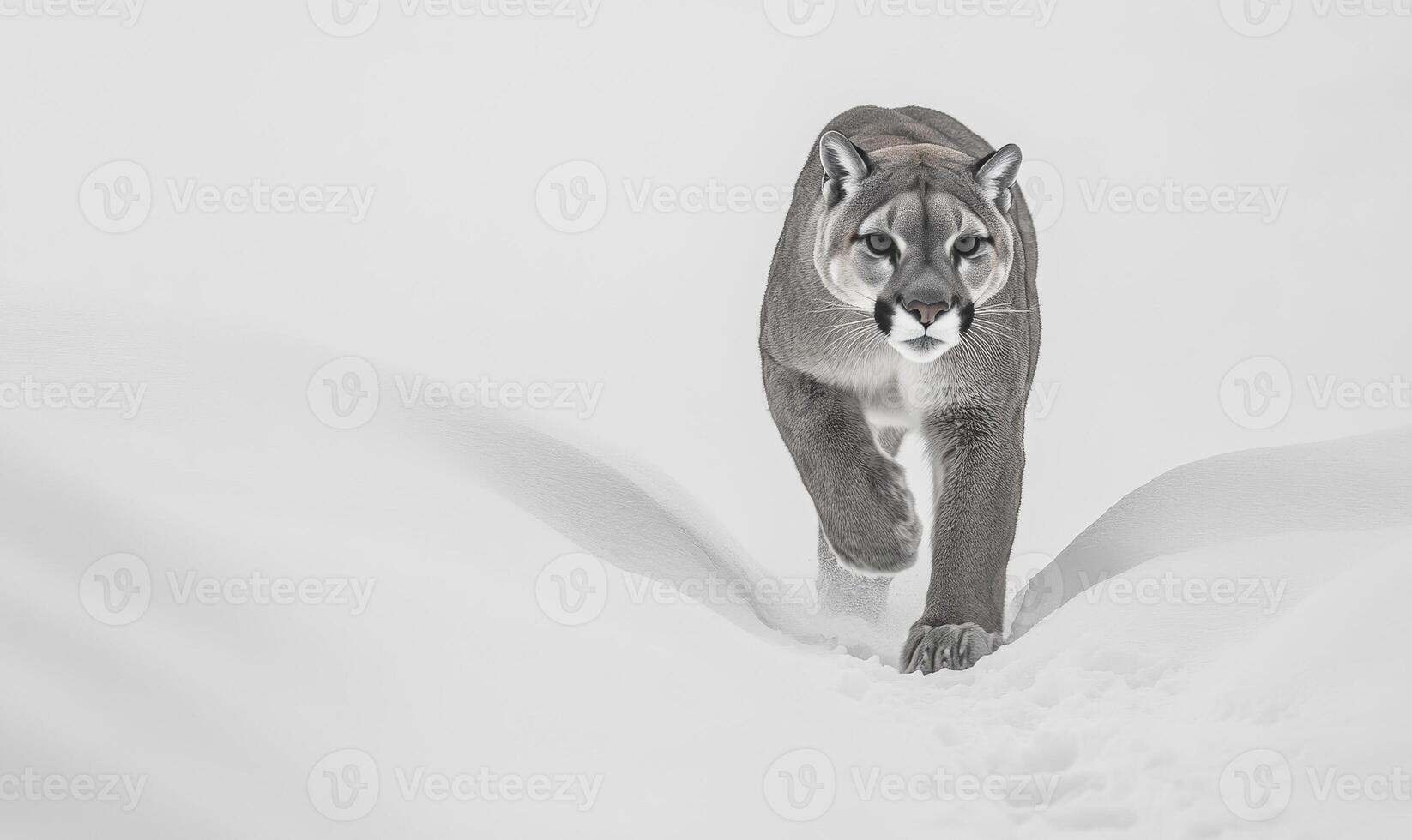 A large cat is walking through the snow photo
