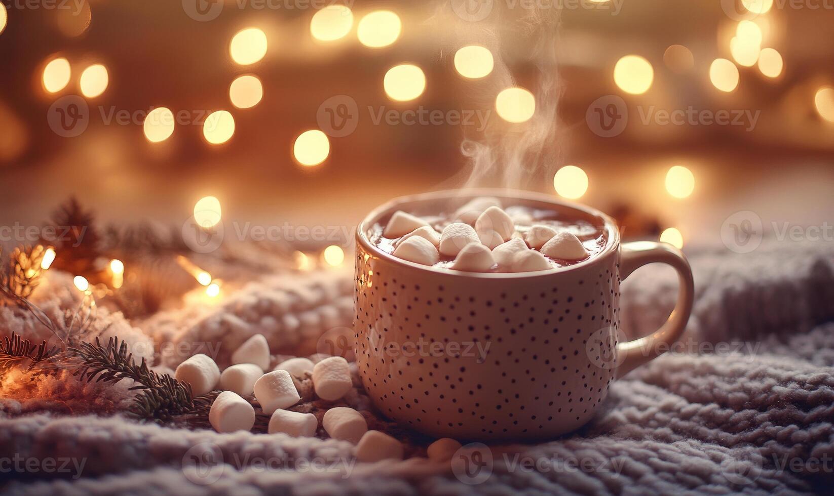 A mug of hot chocolate with marshmallows on top photo