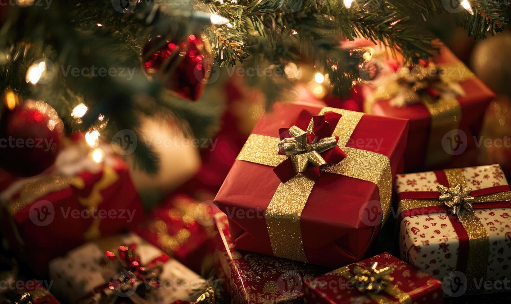 A Christmas tree with many presents on it photo