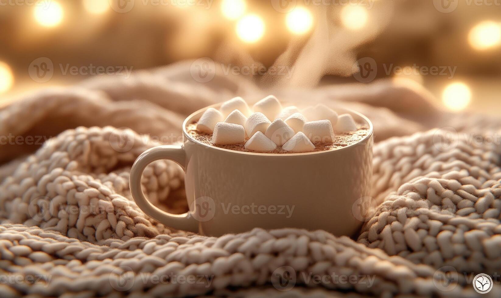 A white mug of hot chocolate with marshmallows on top photo