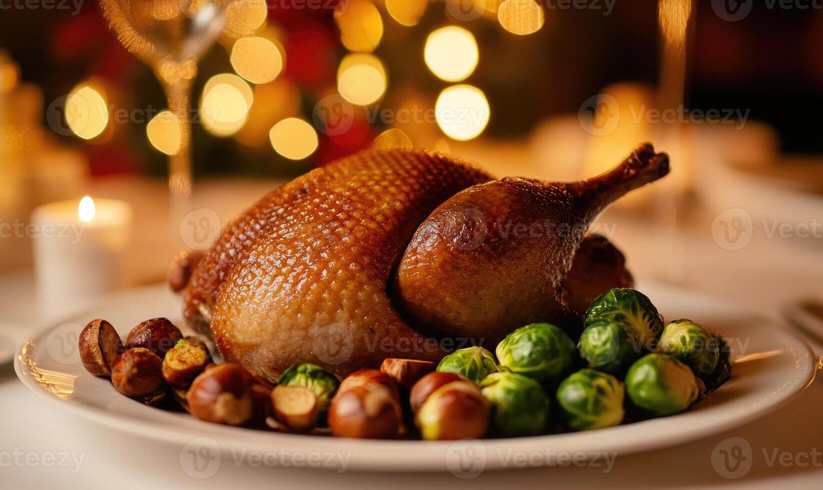 The turkey is surrounded by nuts and has a golden brown color photo