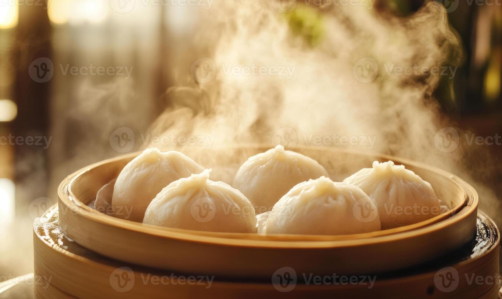 A steaming bowl of dumplings with steam rising from it photo