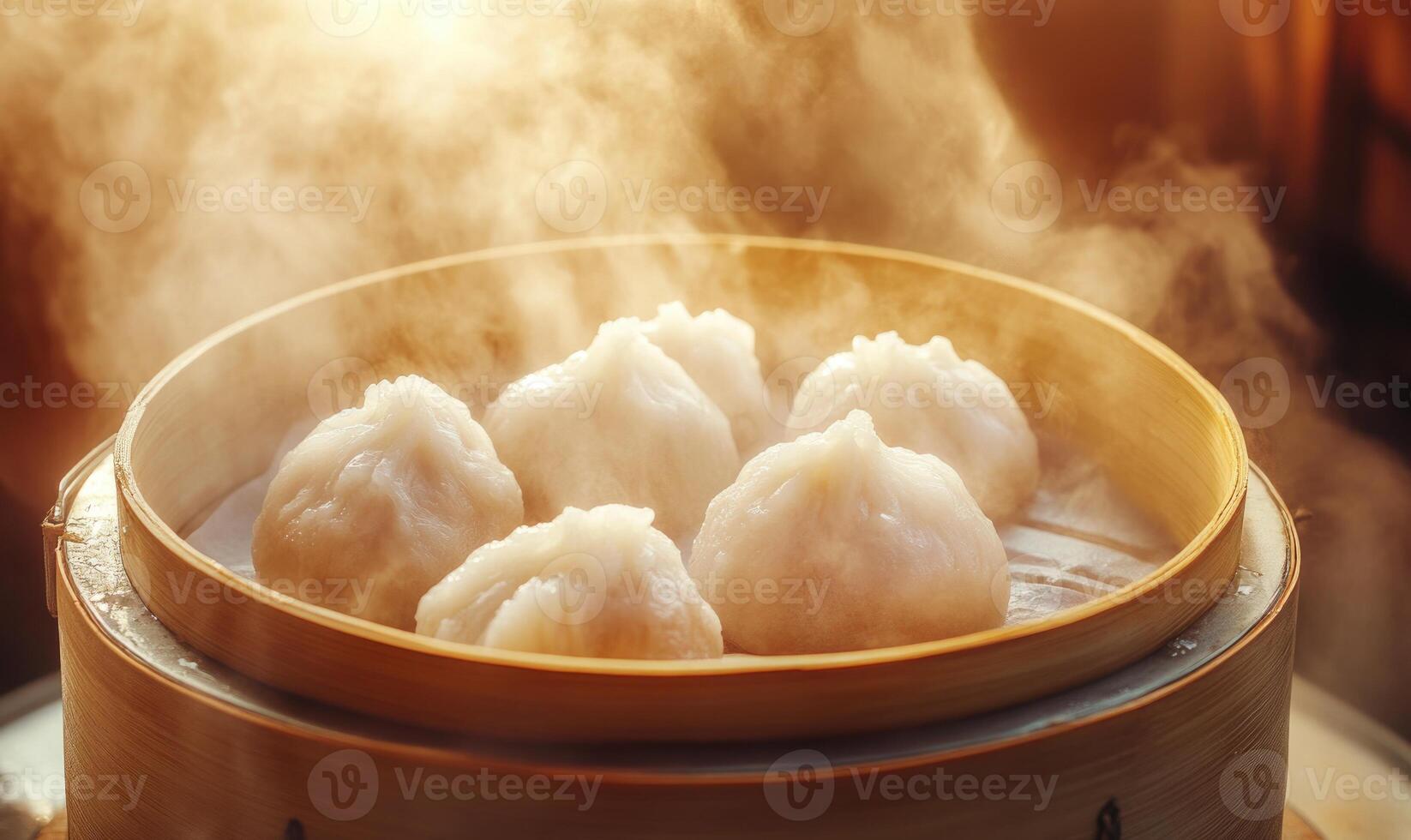A bowl of steamed dumplings with steam rising from it photo
