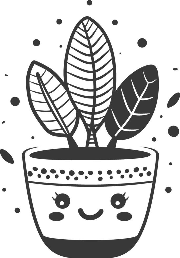 A black and white drawing of a plant in a pot vector