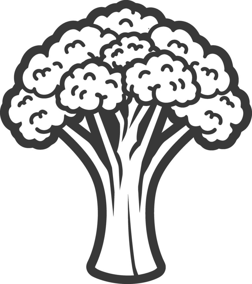 A black and white illustration of a broccoli tree vector