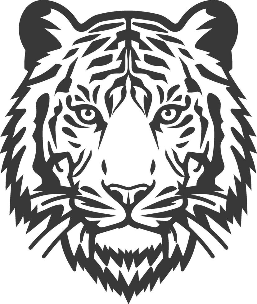 A tiger head is shown in a black and white drawing vector