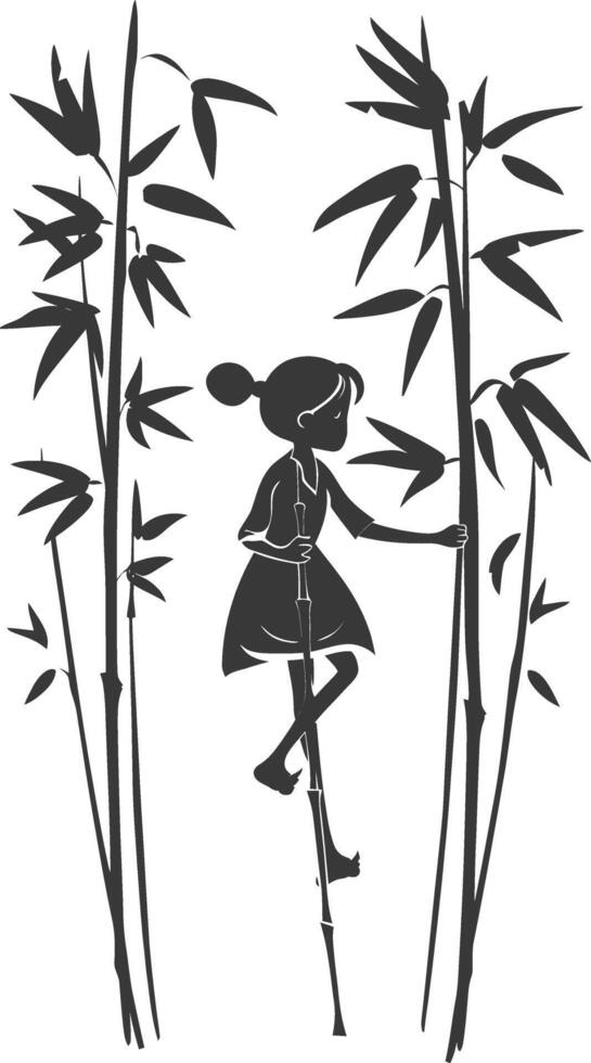 Silhouette of a girl with crutches and bamboo trees vector