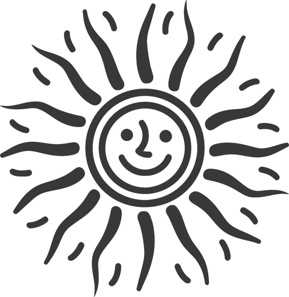 A black and white sun with a smiley face vector