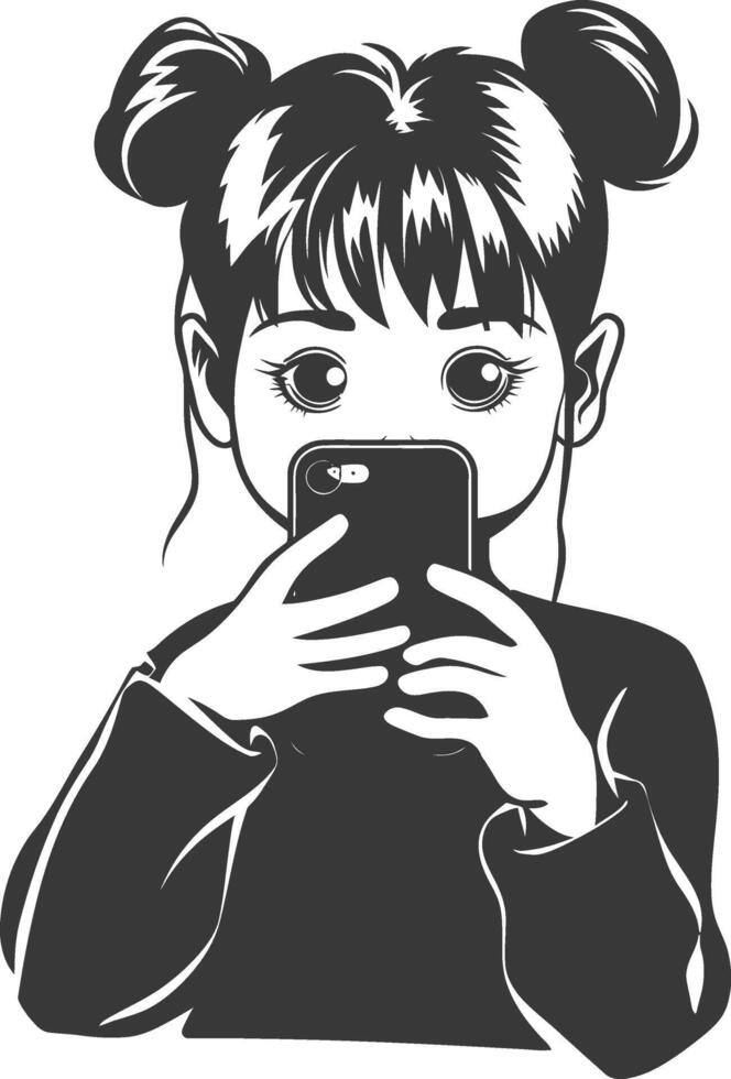 A girl holding a cell phone in her hand vector