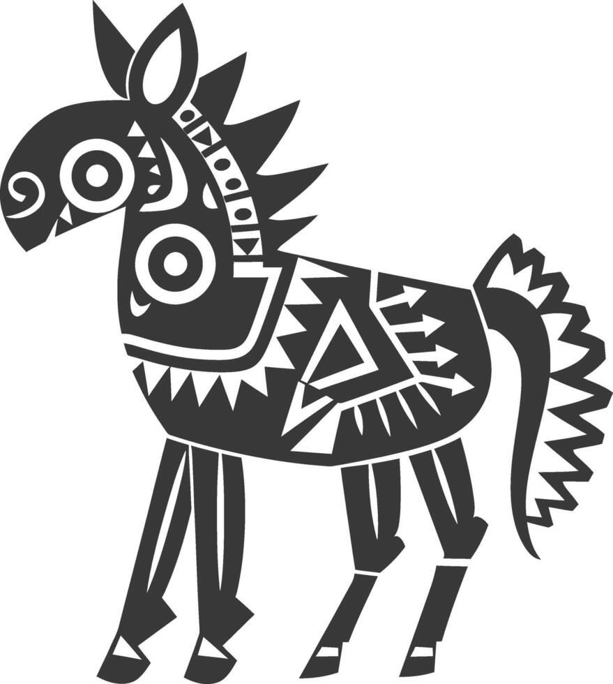A black and white drawing of a horse with tribal designs vector