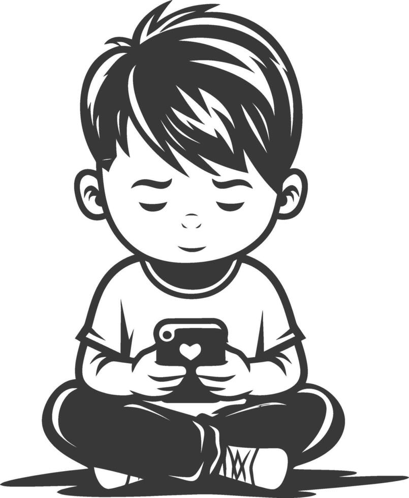 A boy sitting on the floor with his phone vector