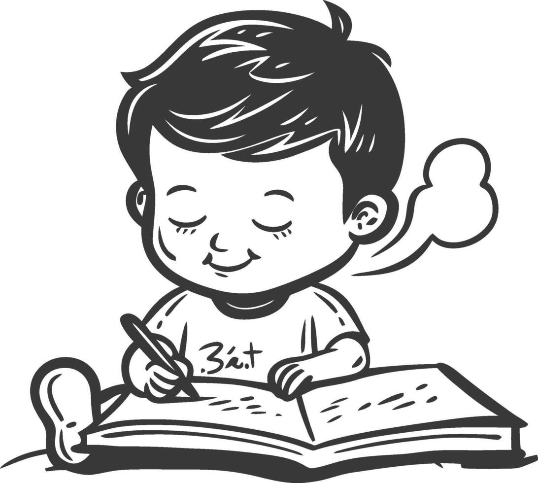 A boy writing in a book with a pencil vector