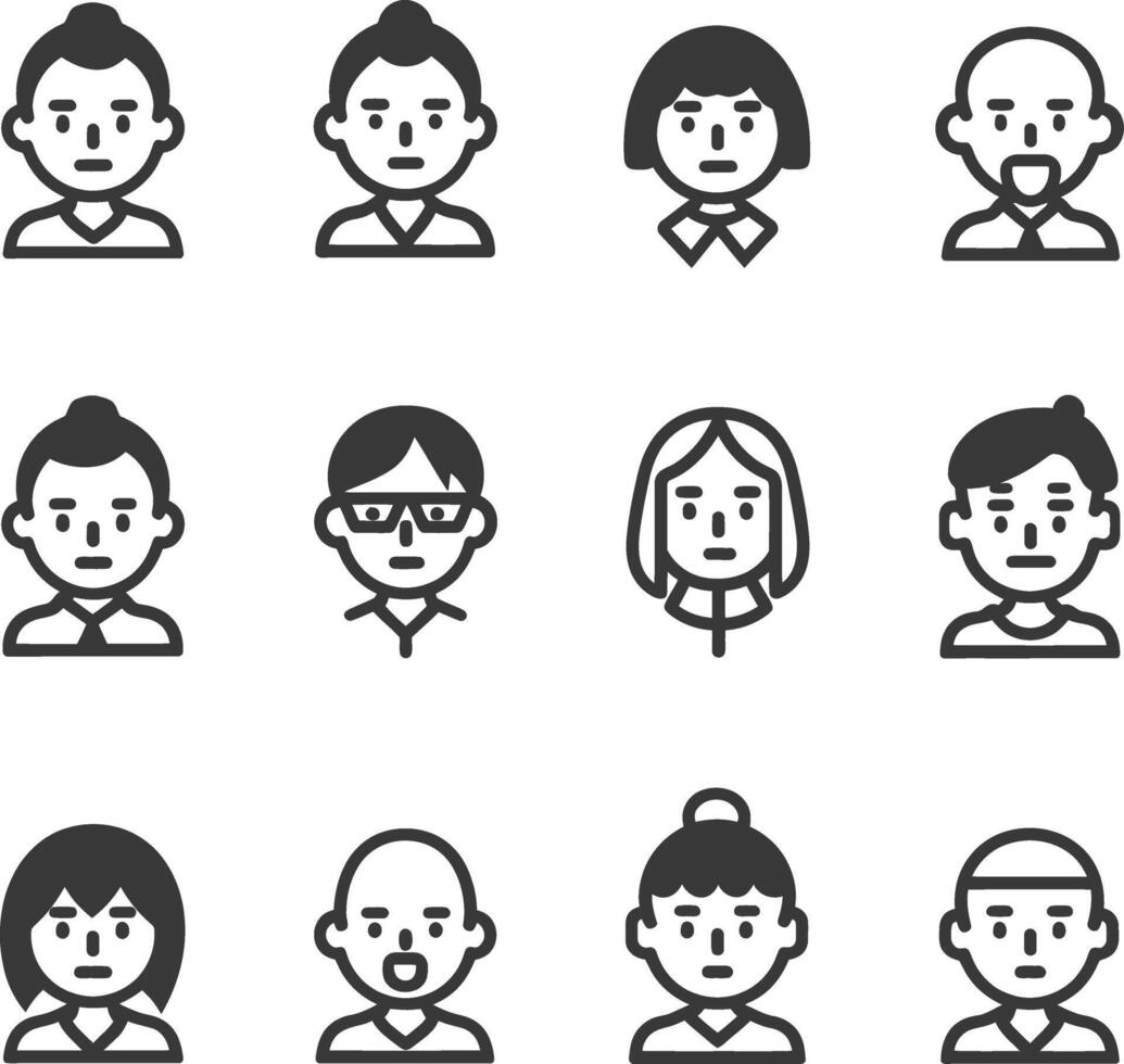 A set of black and white icons of people vector