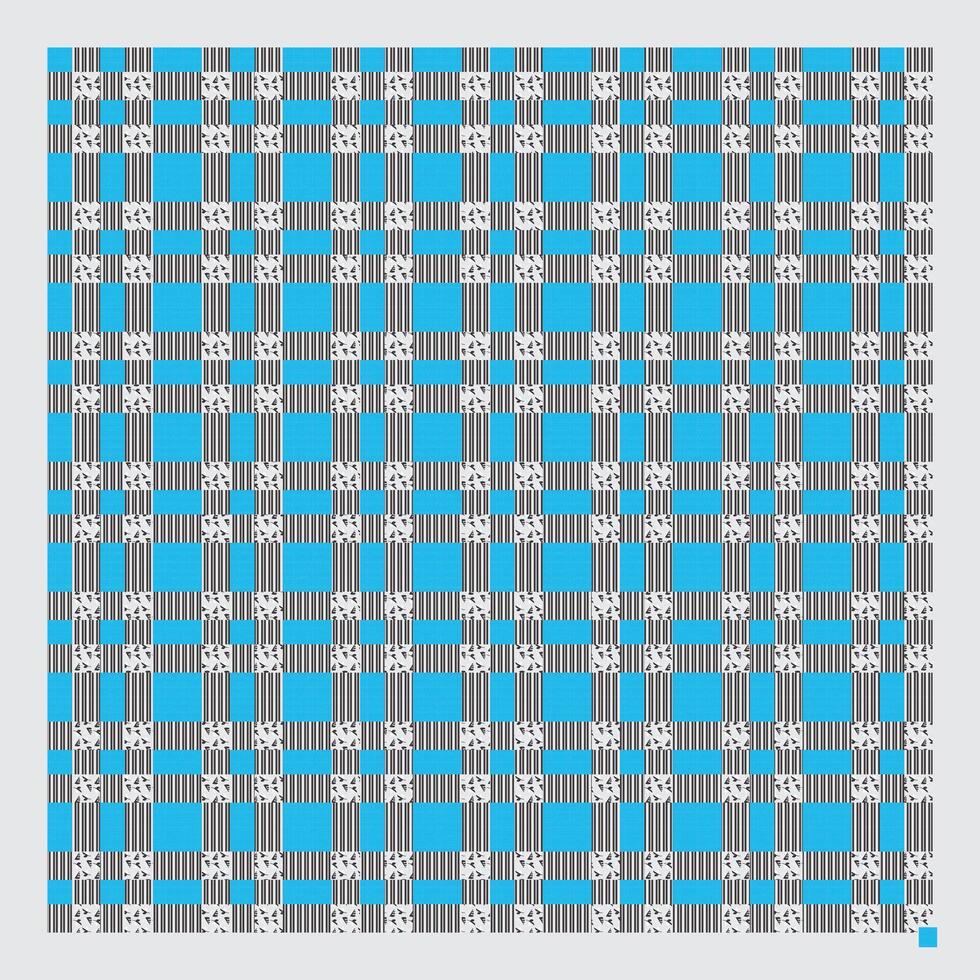 Stylish blue and black plaid pattern with intricate geometric design, perfect for fabric and backgrounds vector
