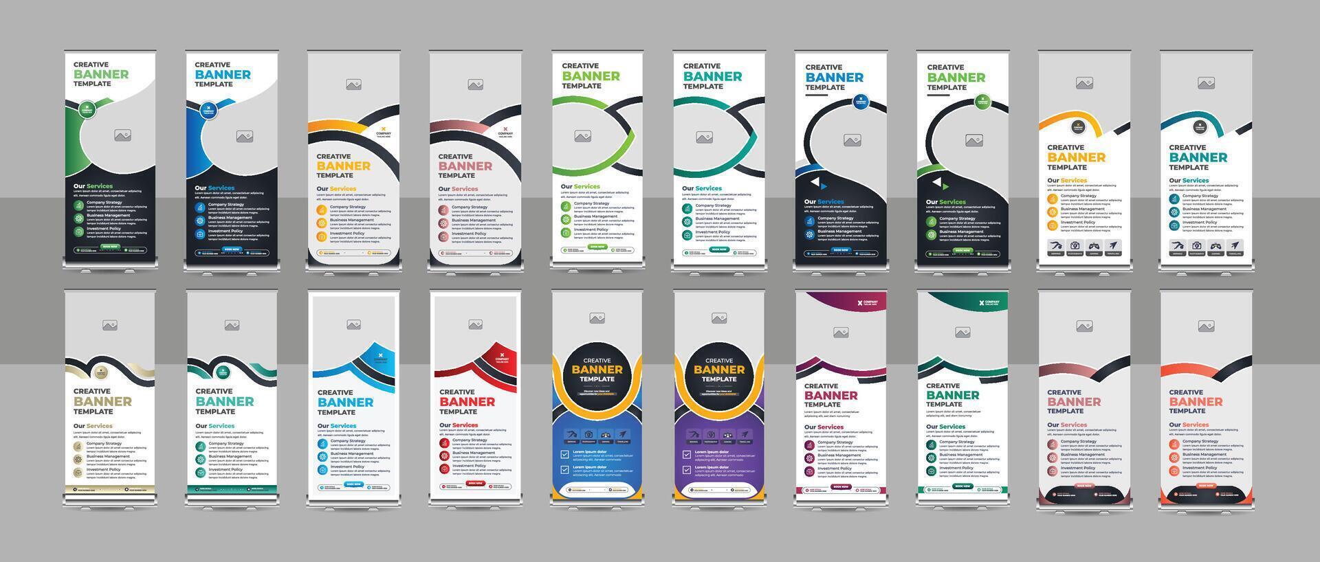 Business Roll Up Set. Standee Design. Banner Template, Abstract Blue Geometric Triangle Background for Brochures, flyer vector