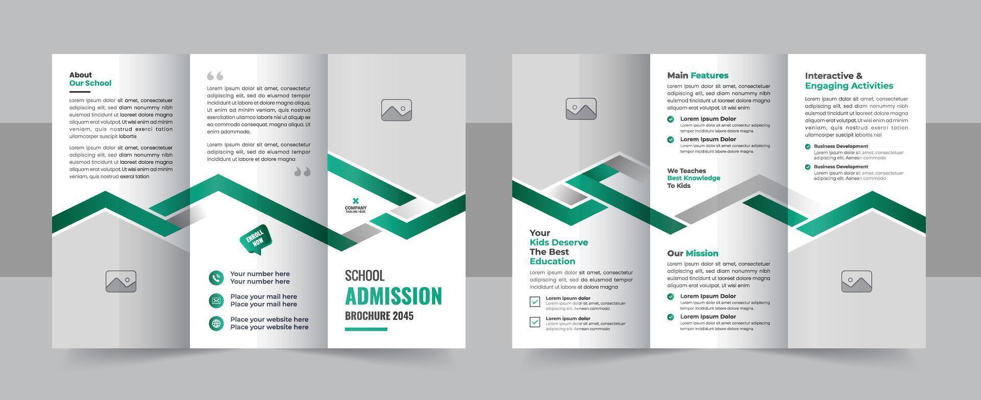 School admission tri-fold brochure template. Kids back to school education admission tri-fold brochure template layout vector