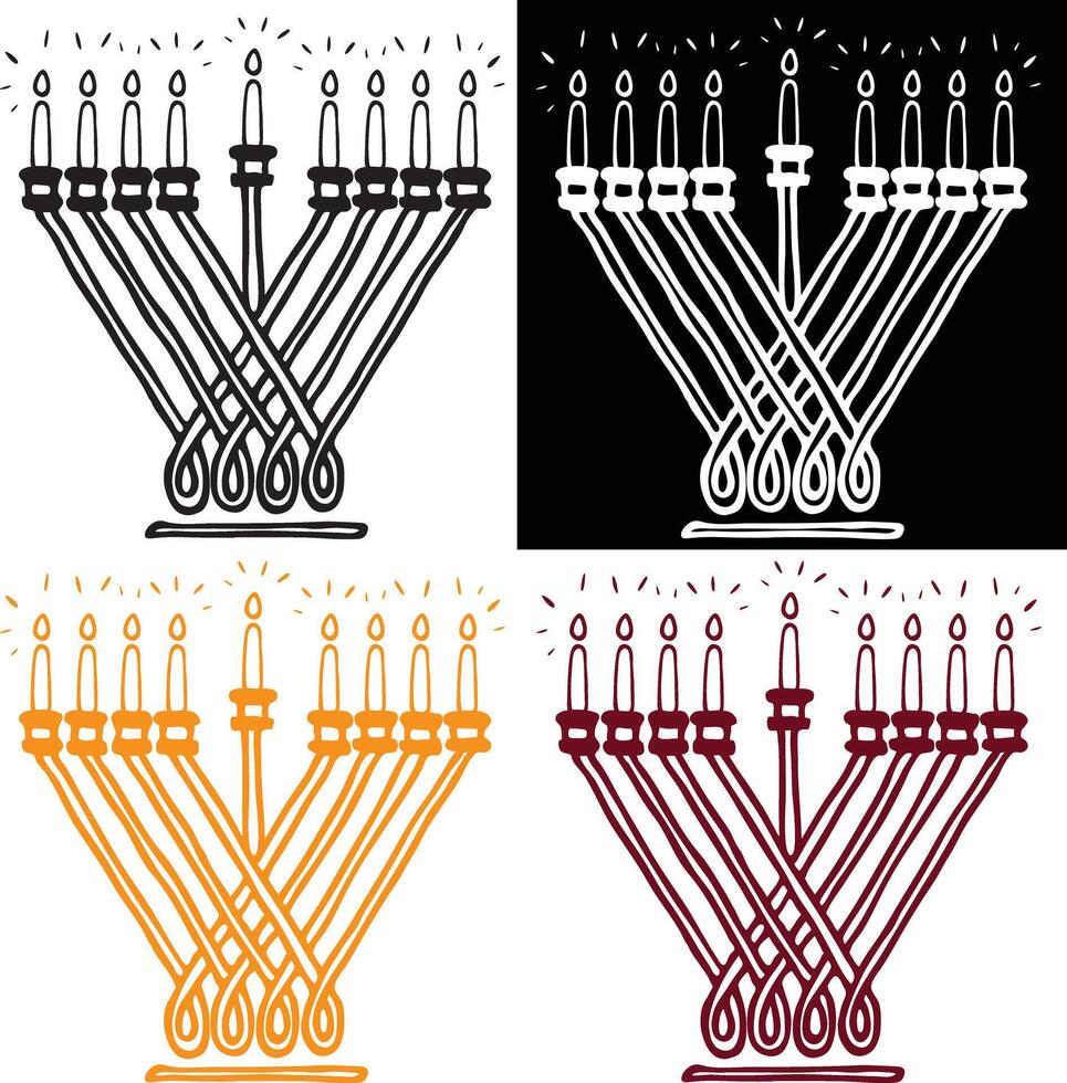 Hanukkiah. Traditional Hanukkah Menorah with Candles. Hand-drawn doodle style illustration vector