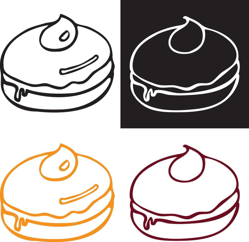Doughnuts. Traditional Hanukkah Suphganiyah donuts with jam filling. Traditional Hanukkah dish. Hand-drawn doodle style illustration vector