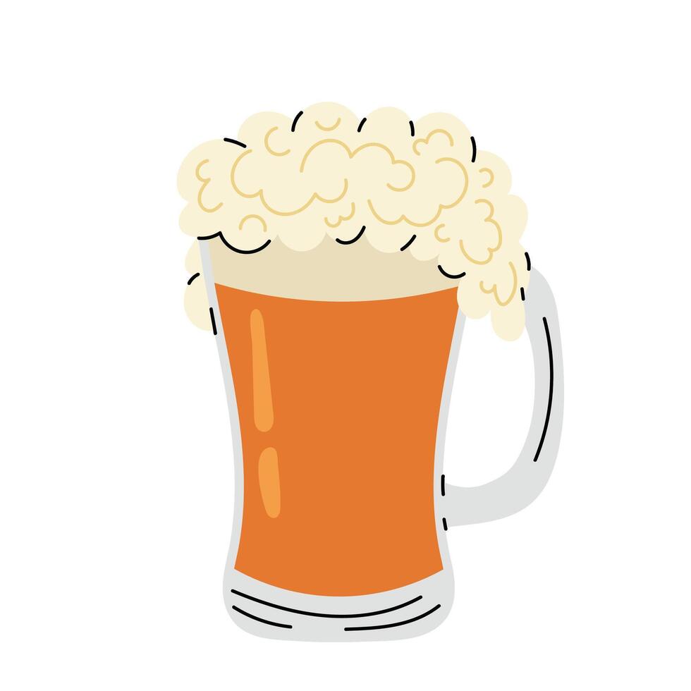 A light foamy beer in a glass pint glass. Oktoberfest. Cold beer icon in flat style on white background. vector