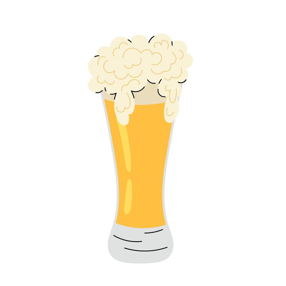 Glass of light frothy beer. Oktoberfest. Cold beer icon in flat style on white background. vector