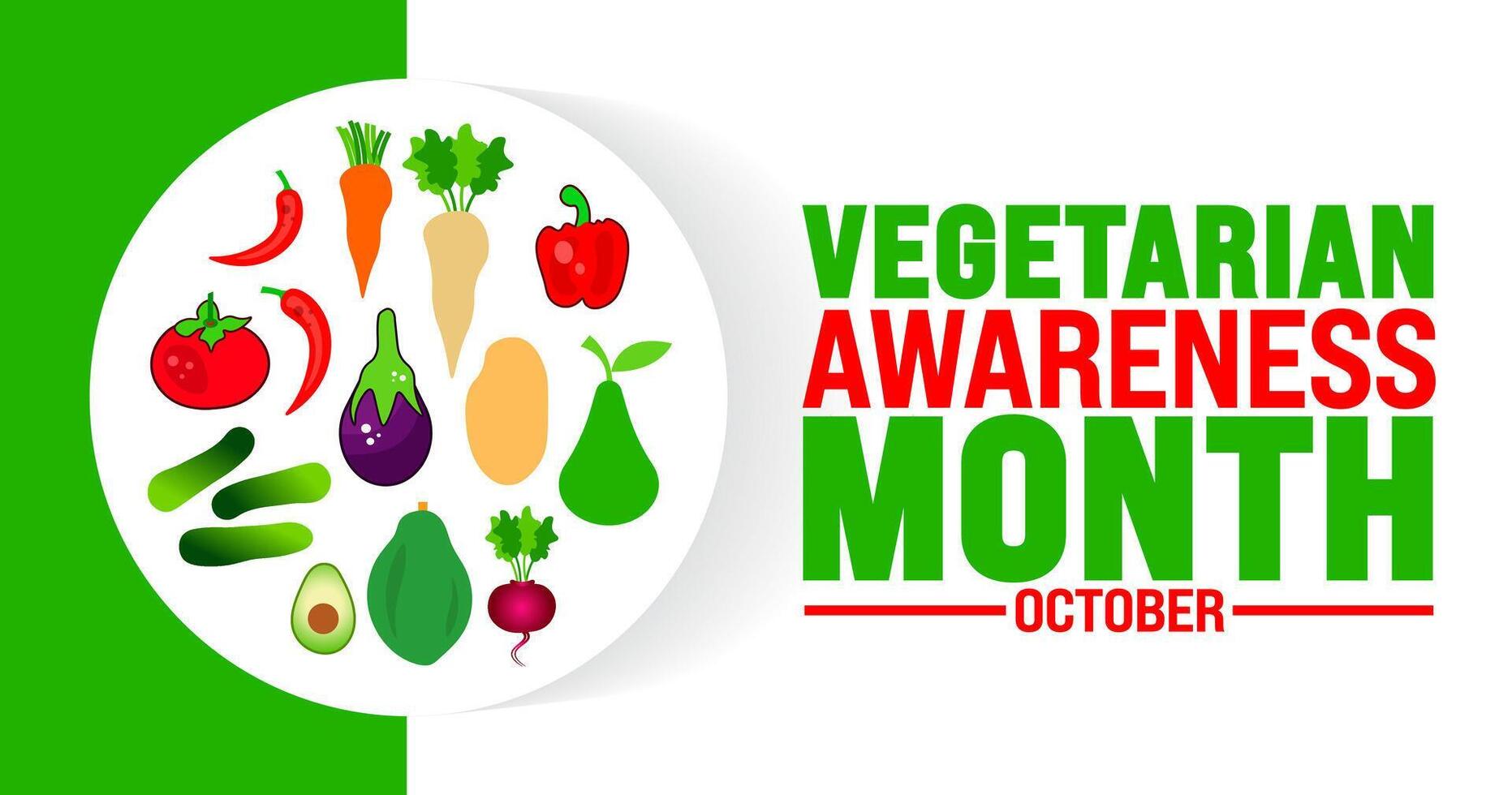 Vegetarian Awareness Month background or banner design template is observed every year in October. Holiday concept. Template for card, poster, placard, template. eps 10 vector