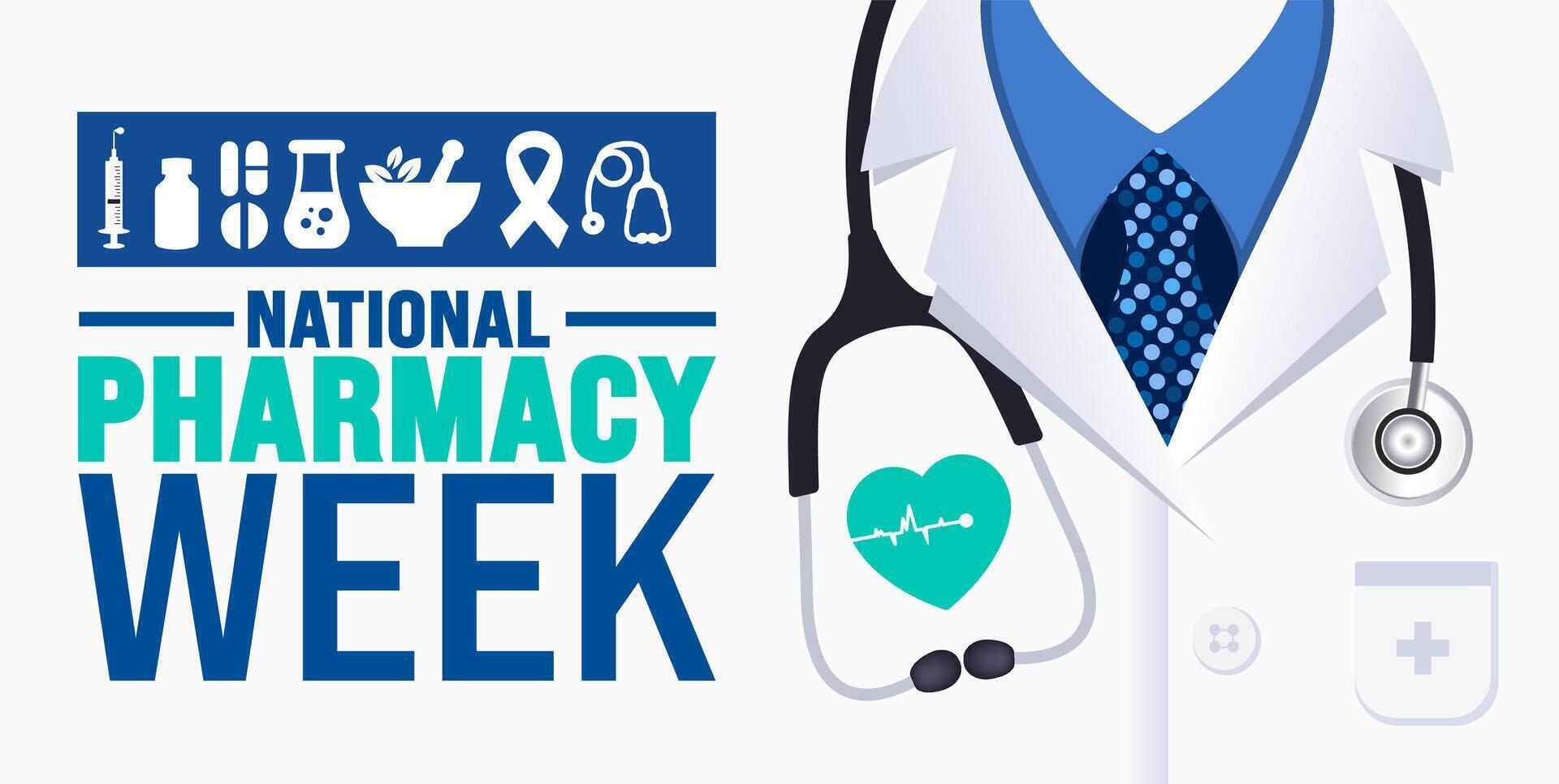national pharmacy week background or banner design template is observed every year in October. Holiday concept. Template for card, poster, placard, template. eps 10 vector