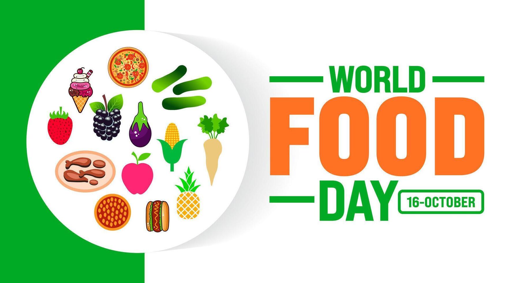 World Food Day background or banner design template is observed every year in October. Holiday concept. Template for card, poster, placard, template. eps 10 vector