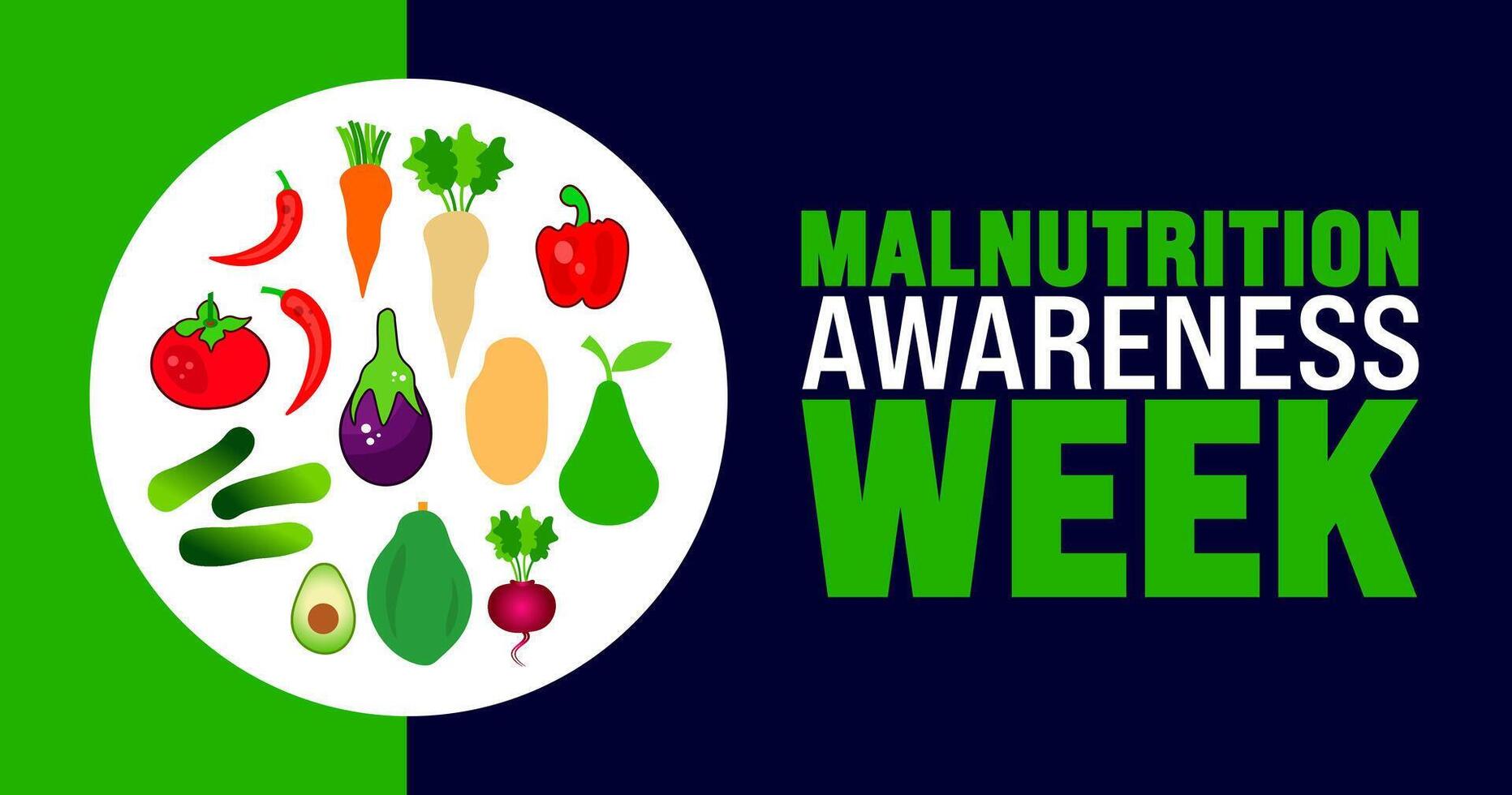 Malnutrition awareness week background or banner design template is observed every year in October. Holiday concept. Template for card, poster, placard, template. eps 10 vector