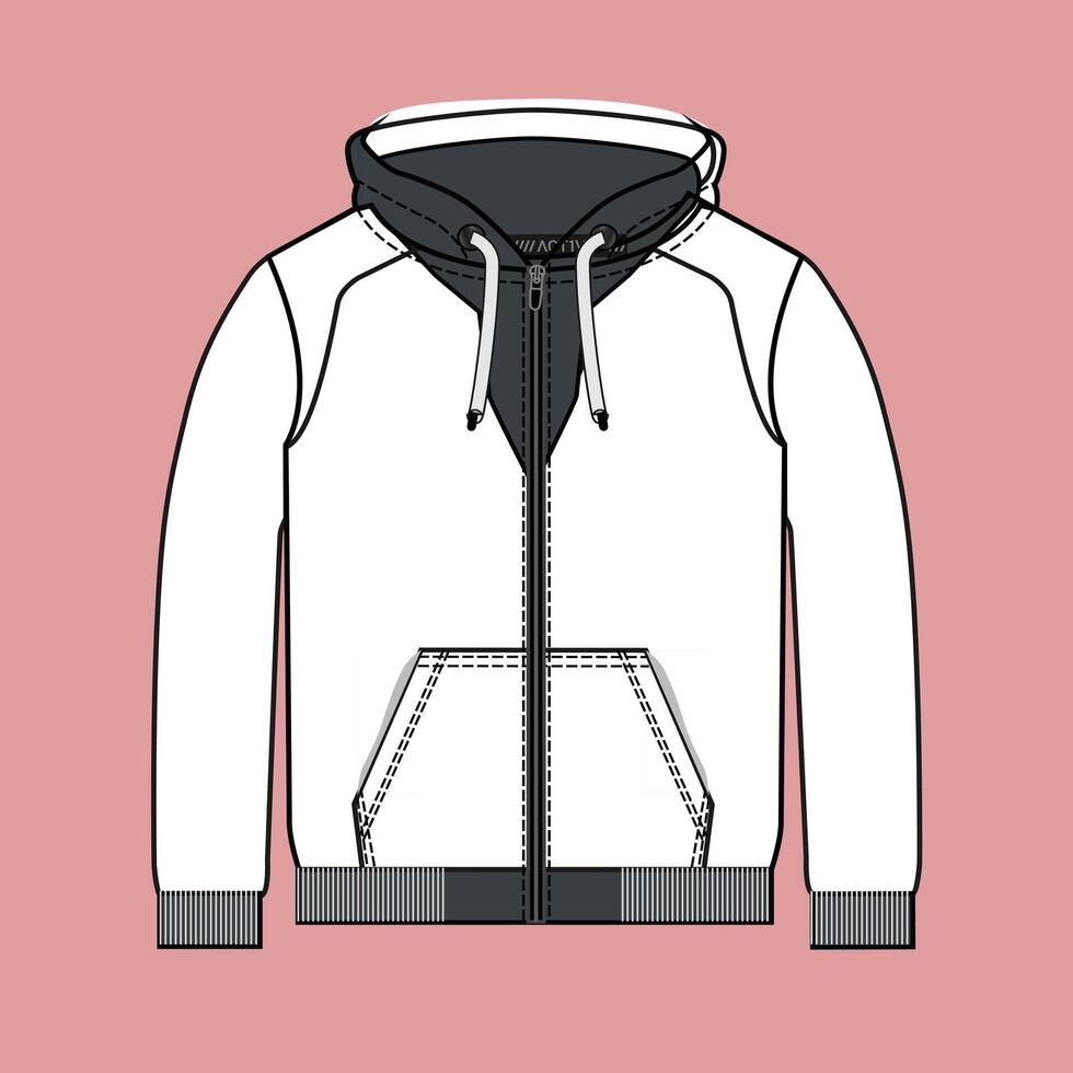 a white hoodie with a zipper on the front vector