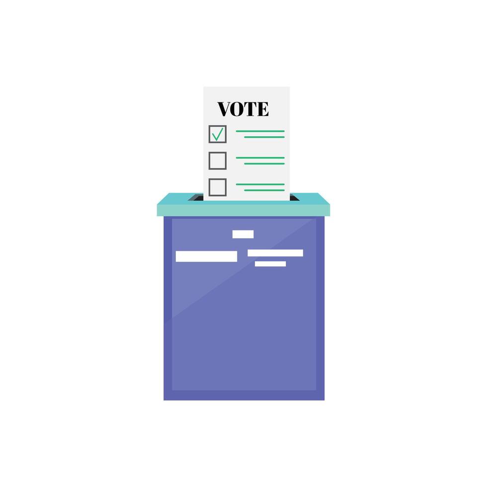 Vote box with a vote paper partially out from the top. Symbolising election participation vector