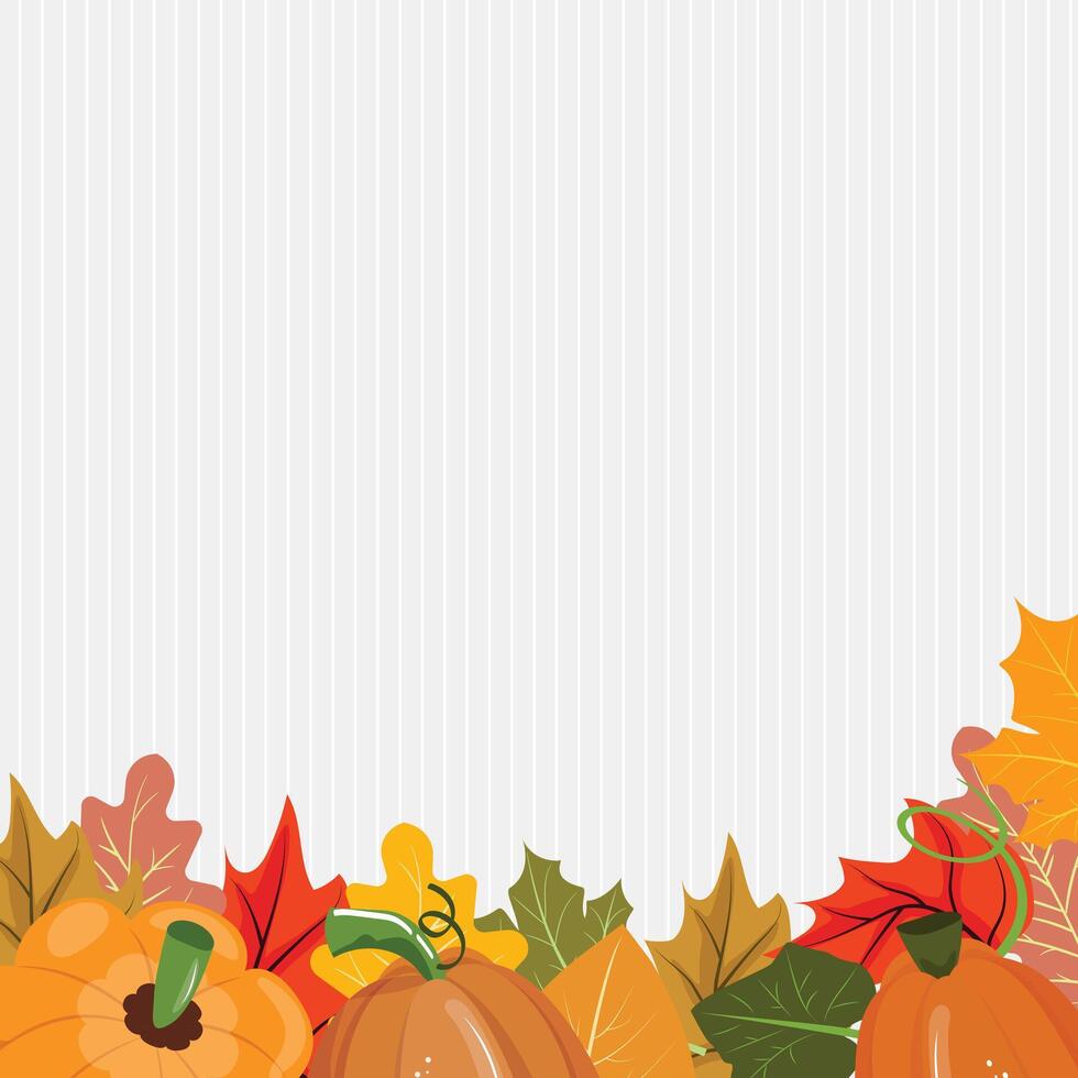 Pumpkin and autumn leaves on a striped backdrop, perfect for seasonal fall banners vector