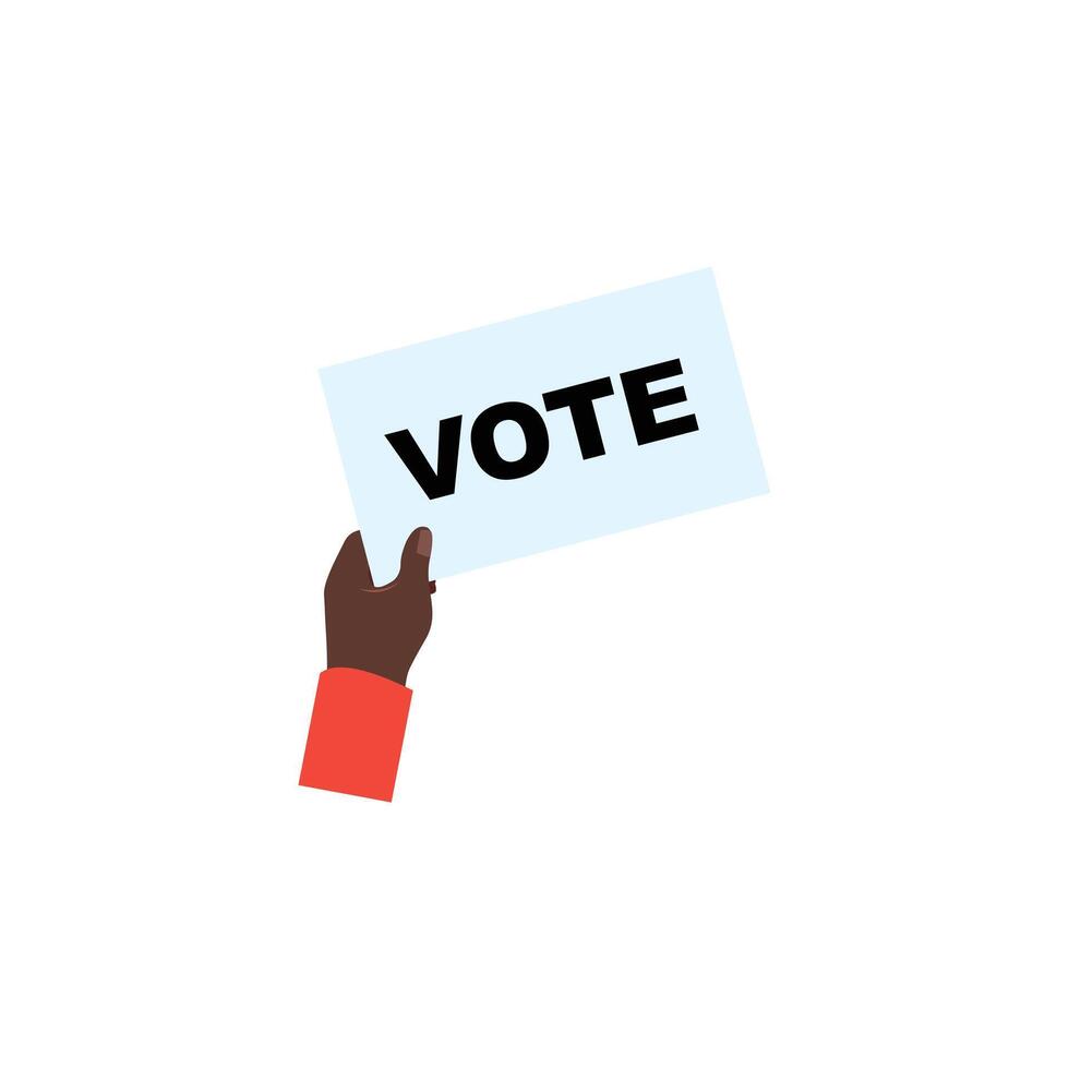 Black hand raised holding a vote paper. Election and civic engagement concept vector
