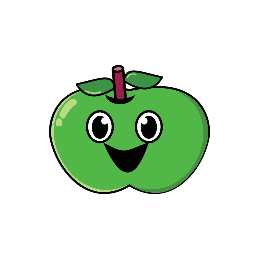 Funny green apple isolated on a white background. apple fresh fruit icon illustration design graphic flat style. Element design of fruit vector