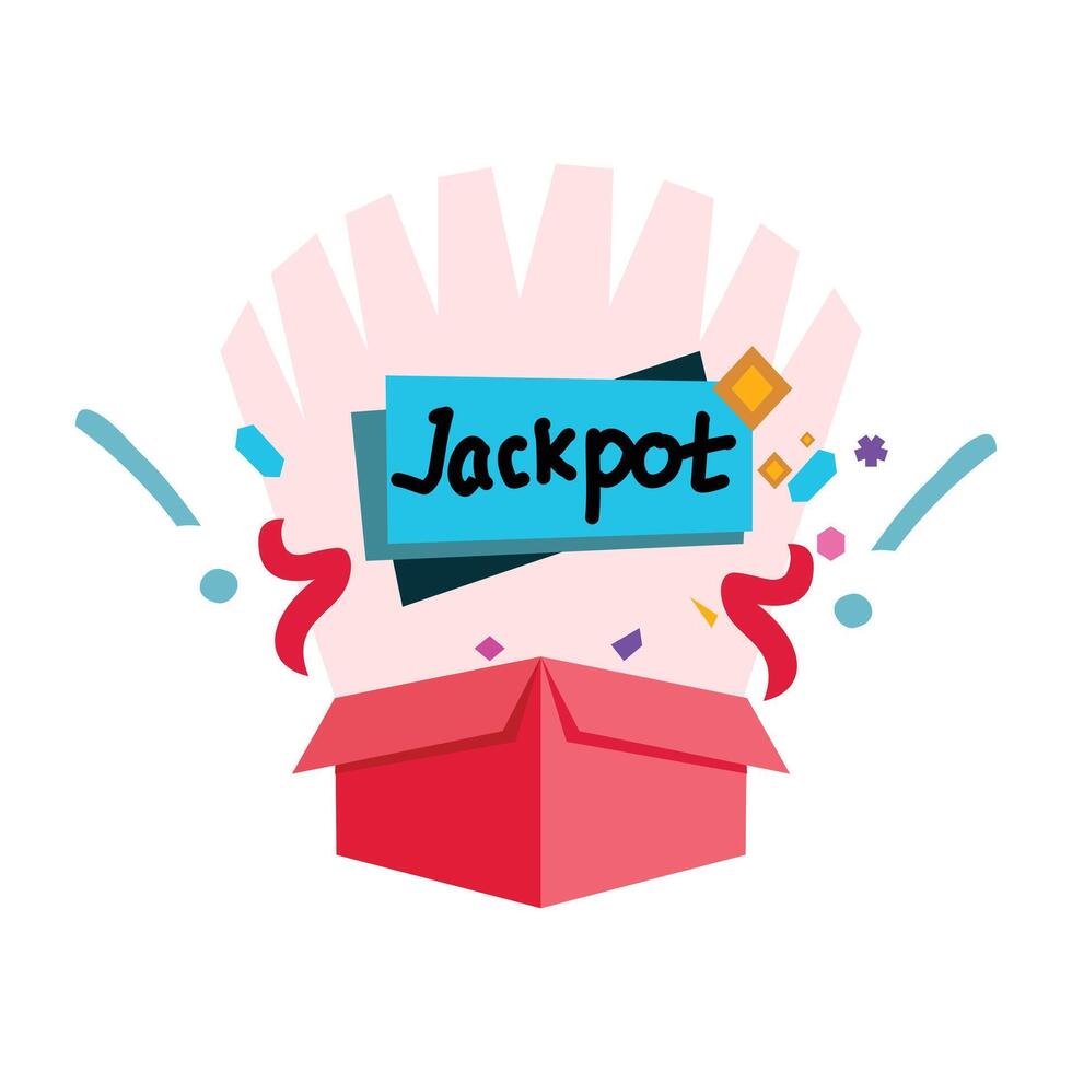 Jackpot gift box flat icon on white background for web and mobile design. Open box and got a jackpot Flat design style. A gift design element vector